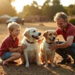 kids helping with dog
