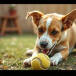 dog playing with a tennis ball