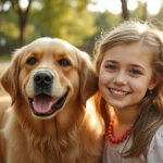 girl with golden retriever