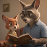 fox father reading story to little fox