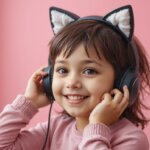 girl with cat phones