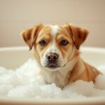 dog taking a bath