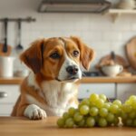 dog looking at grapes
